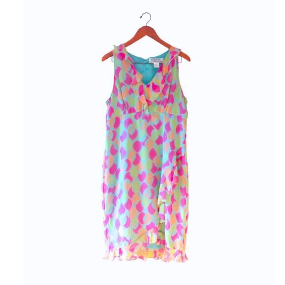 Vintage Chetta B Silk Dress Size 12 Abstract Print Sleeveless Y2K Colorful - Picture 3 of 11